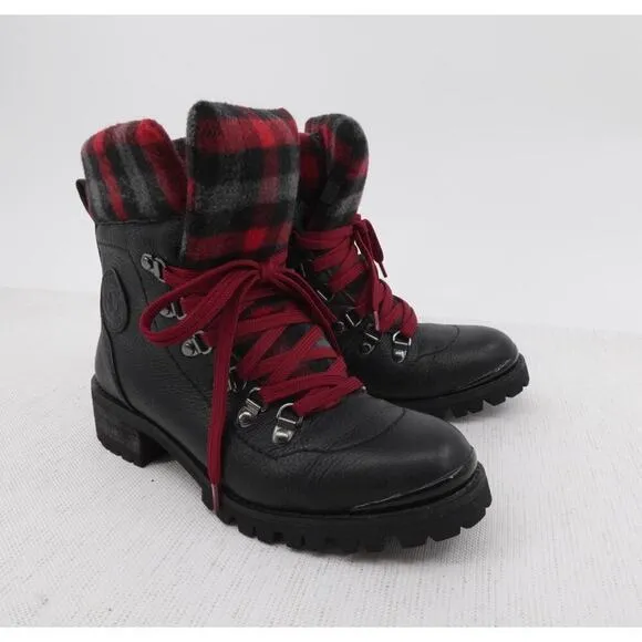 Santana Canada Niko Boots Womens 7 Black Red Plaid Leather Rubber Gorpcore