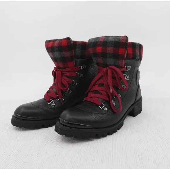 Santana Canada Niko Boots Womens 7 Black Red Plaid Leather Rubber Gorpcore