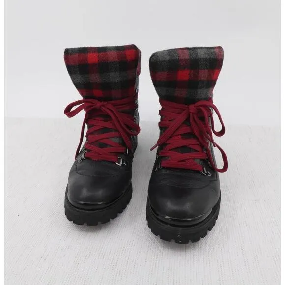 Santana Canada Niko Boots Womens 7 Black Red Plaid Leather Rubber Gorpcore