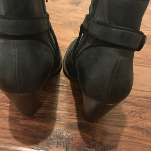 Schuler &amp; Sons Women Anthropologie  Leather Ankle Boots Charcoal Black Zip  8B
