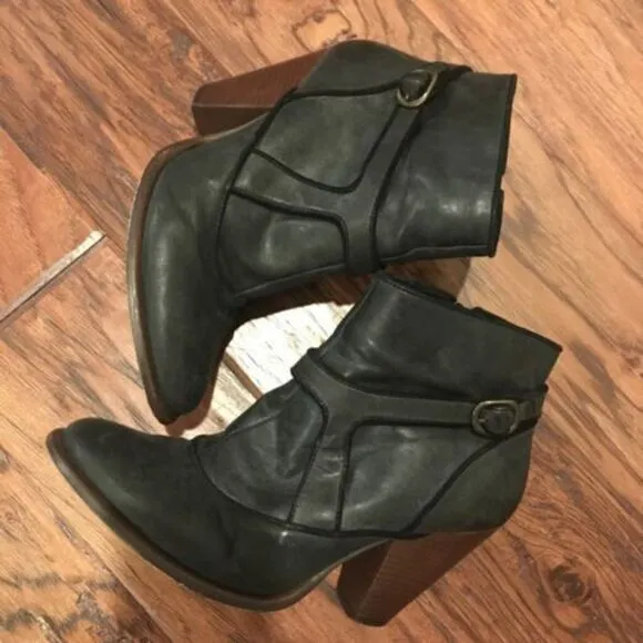 Schuler &amp; Sons Women Anthropologie  Leather Ankle Boots Charcoal Black Zip  8B