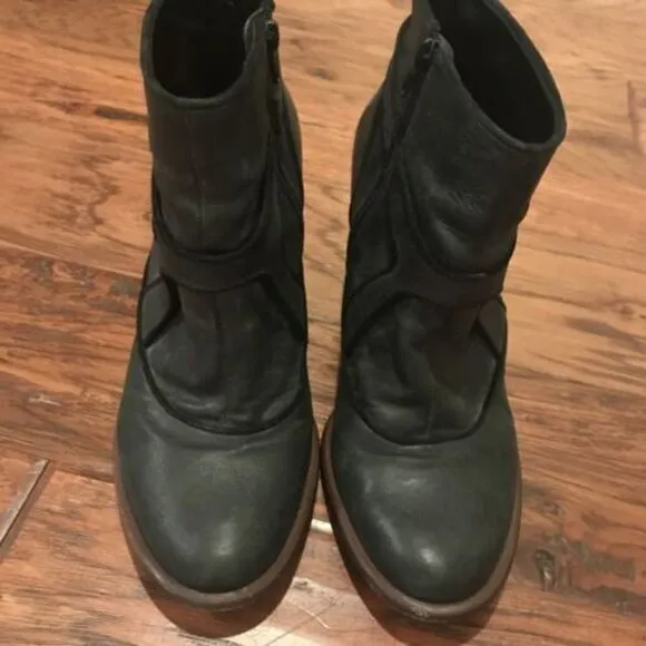 Schuler &amp; Sons Women Anthropologie  Leather Ankle Boots Charcoal Black Zip  8B