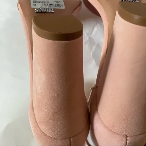 Schutz Forby Rose Tan pink suede open toe sandal heels with ankle closure 8