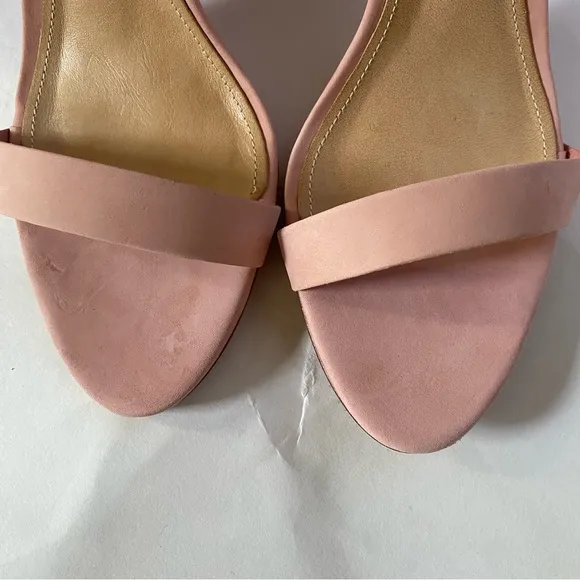 Schutz Forby Rose Tan pink suede open toe sandal heels with ankle closure 8