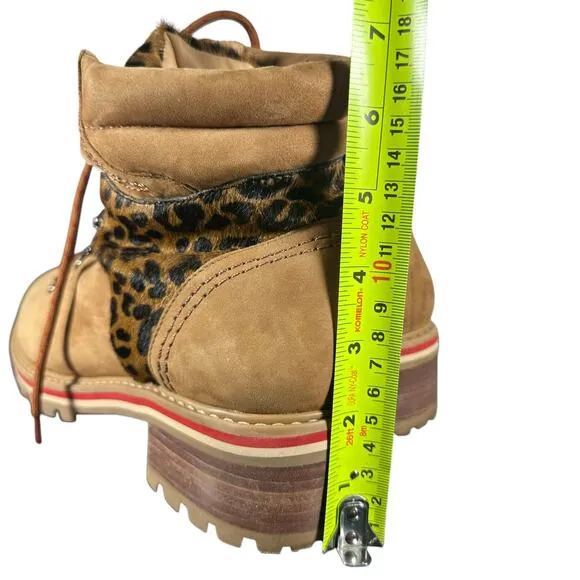 SCHUTZ Keida Calf Hair Boots Brown Lug Sole Leopard Trim Hiking Boots Size 10B