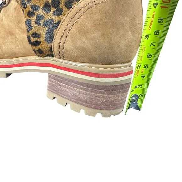 SCHUTZ Keida Calf Hair Boots Brown Lug Sole Leopard Trim Hiking Boots Size 10B