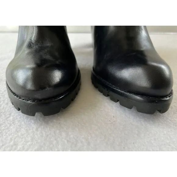 Schutz Women's Bootie Sz 7B Black Leather Fux Fur Block Heel Casual Ankle Boots