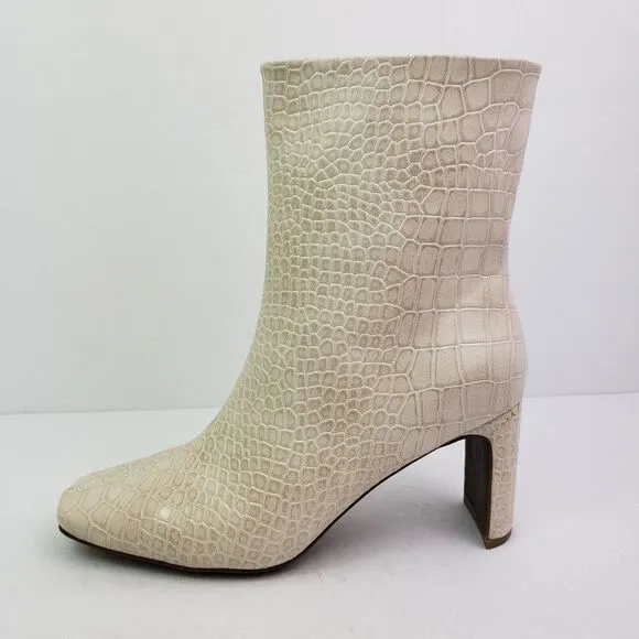 Seven Dials Nicole Womens Size 7.5 Winter White Croco Print 3&quot; Heel Bootie Shoes