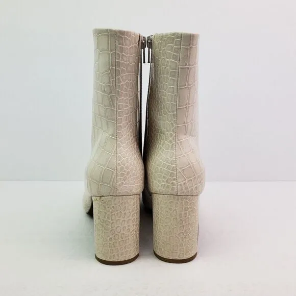 Seven Dials Nicole Womens Size 7.5 Winter White Croco Print 3&quot; Heel Bootie Shoes