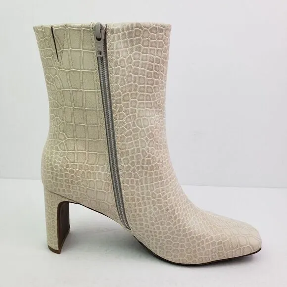 Seven Dials Nicole Womens Size 7.5 Winter White Croco Print 3&quot; Heel Bootie Shoes