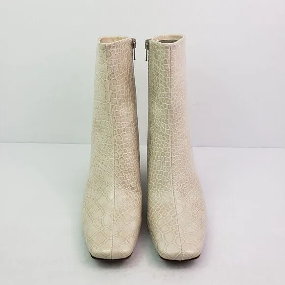 Seven Dials Nicole Womens Size 7.5 Winter White Croco Print 3&quot; Heel Bootie Shoes
