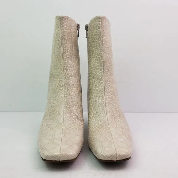 Seven Dials Nicole Womens Size 7.5 Winter White Croco Print 3&quot; Heel Bootie Shoes