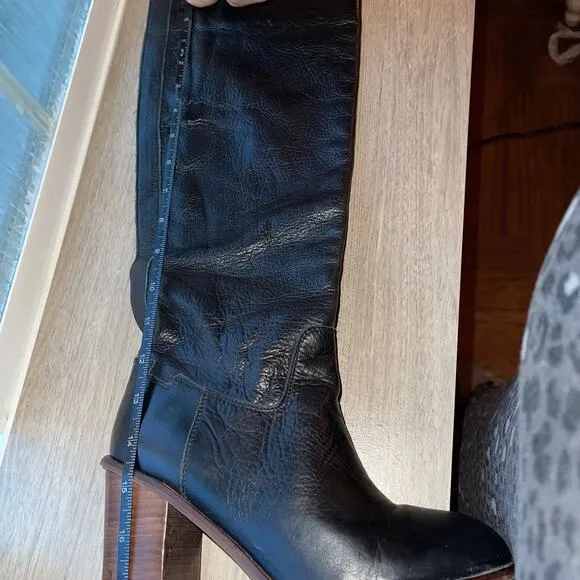 Seychelles Obsidian Black Round Toe Leather Knee High Boots Block Heel Women