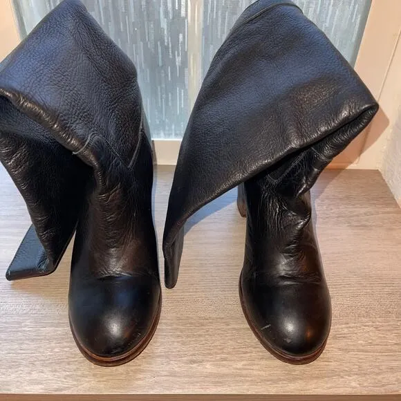 Seychelles Obsidian Black Round Toe Leather Knee High Boots Block Heel Women