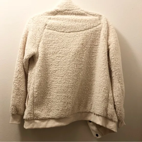 Sherpa Fleece Jacket Warm Long Sleeve Button Down Fuzzy Faux Wool with Pockets S