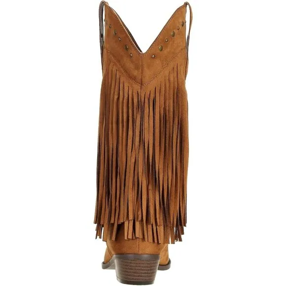 SheSole Calf Boots Women's Faux Suede Brown Fashionable Fringe Riding Boots