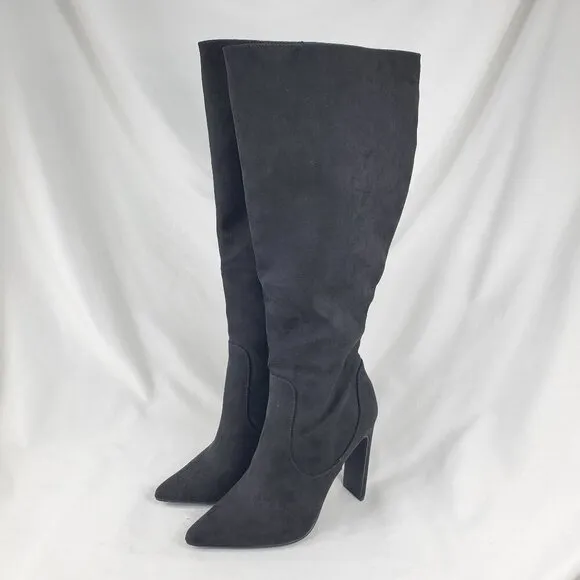 Shoedazzle Women's Black Suede Evelina Knee High Boots Heeled Side Zip Size 7.5