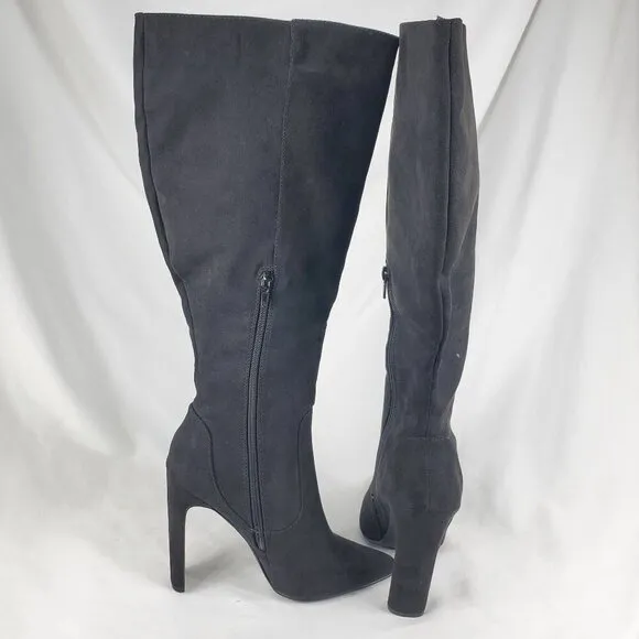 Shoedazzle Women's Black Suede Evelina Knee High Boots Heeled Side Zip Size 7.5