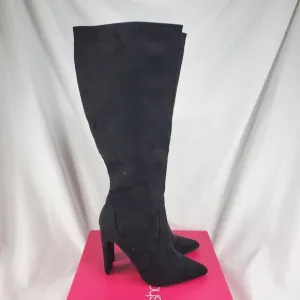 Shoedazzle Women's Black Suede Evelina Knee High Boots Heeled Side Zip Size 7.5