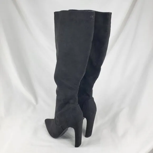 Shoedazzle Women's Black Suede Evelina Knee High Boots Heeled Side Zip Size 7.5