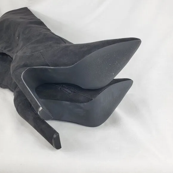 Shoedazzle Women's Black Suede Evelina Knee High Boots Heeled Side Zip Size 7.5
