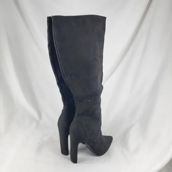 Shoedazzle Women's Black Suede Evelina Knee High Boots Heeled Side Zip Size 7.5