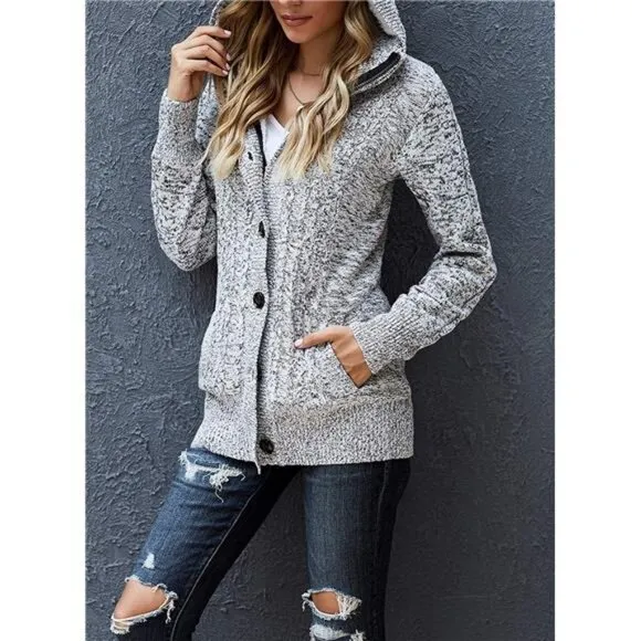 Sidefeel Women's Cardigan Sweaters Hooded Cardigans Fleece Lined Jackets Winter