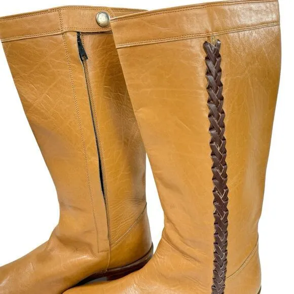 Siete‎ Leguas Braided Campus Style Boots Camel Tan Leather Women Size 9 Fabulous