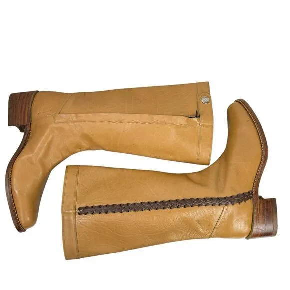Siete‎ Leguas Braided Campus Style Boots Camel Tan Leather Women Size 9 Fabulous