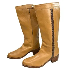 Siete‎ Leguas Braided Campus Style Boots Camel Tan Leather Women Size 9 Fabulous
