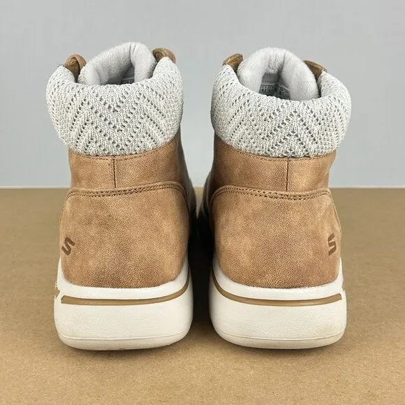 Skechers ArchFit Simply Cheery Go Walk Boots Womens 9.5 Chestnut Tan Faux Fur
