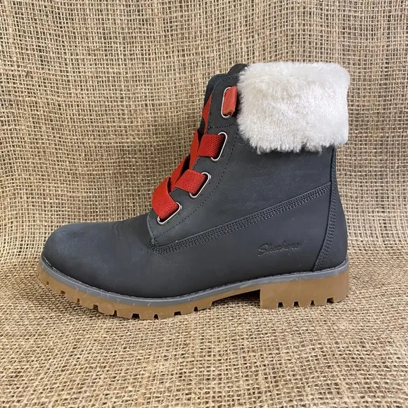 Skechers Boots Hiking Charcoal Gray Faux Fur Winter Booties Women’s Size 8