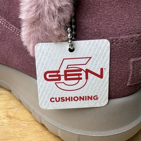 Skechers On the GO City 2 Cuddle Up Suede Faux Fur Ankle Boots Size 6 Blush Pink