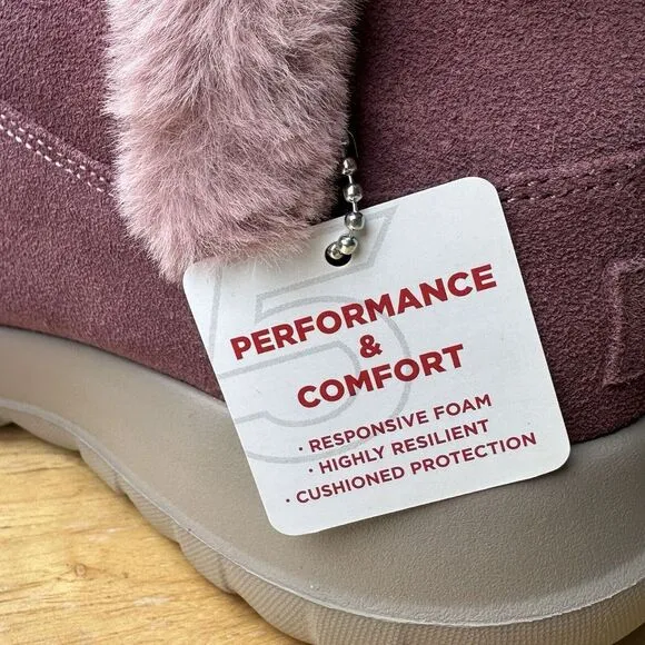 Skechers On the GO City 2 Cuddle Up Suede Faux Fur Ankle Boots Size 6 Blush Pink