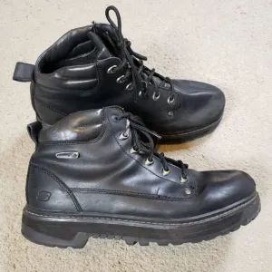 Skechers Y2K Pilot Utility Black Leather Chunky Boots Men 12 Extra Wide 4473EW