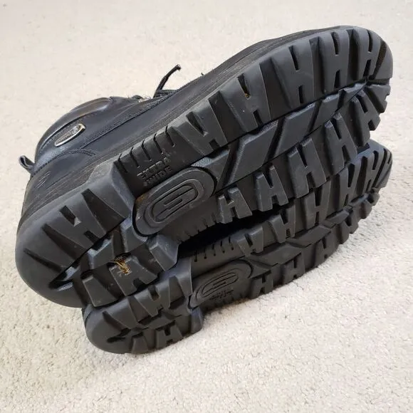 Skechers Y2K Pilot Utility Black Leather Chunky Boots Men 12 Extra Wide 4473EW
