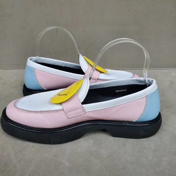 Smiley X Joshua Sanders Pink Multicolor Leather Loafer Yellow Smiley Sz EU 39