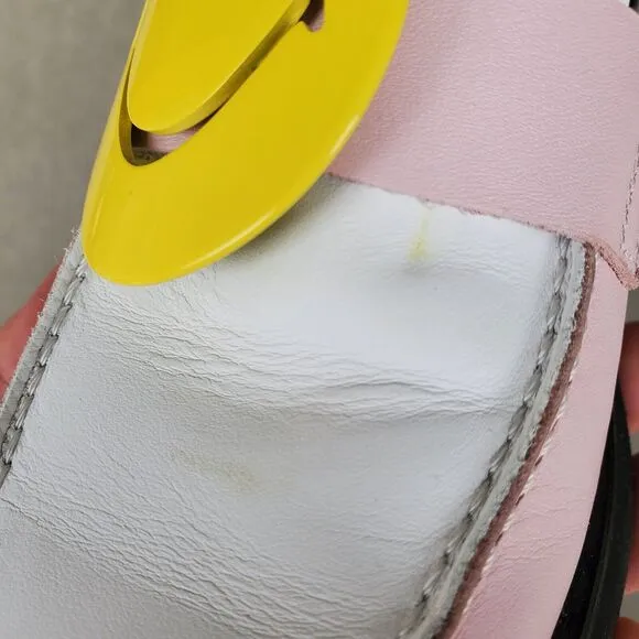 Smiley X Joshua Sanders Pink Multicolor Leather Loafer Yellow Smiley Sz EU 39