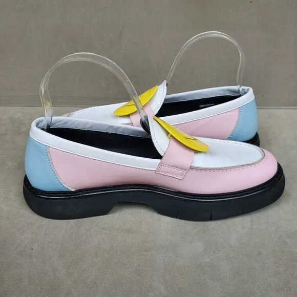 Smiley X Joshua Sanders Pink Multicolor Leather Loafer Yellow Smiley Sz EU 39