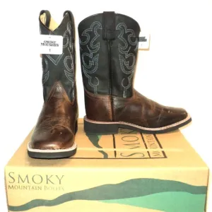 Smoky Mountain Boots Kids Sz 1 Monterey Western Boot Black, Brown Blue Stitching