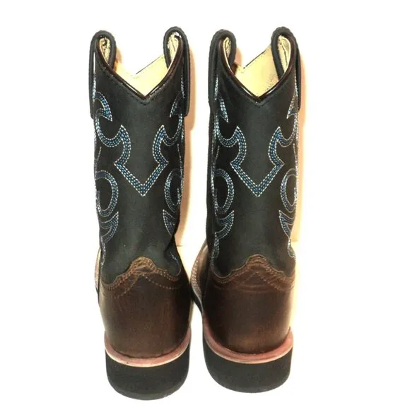 Smoky Mountain Boots Kids Sz 1 Monterey Western Boot Black, Brown Blue Stitching