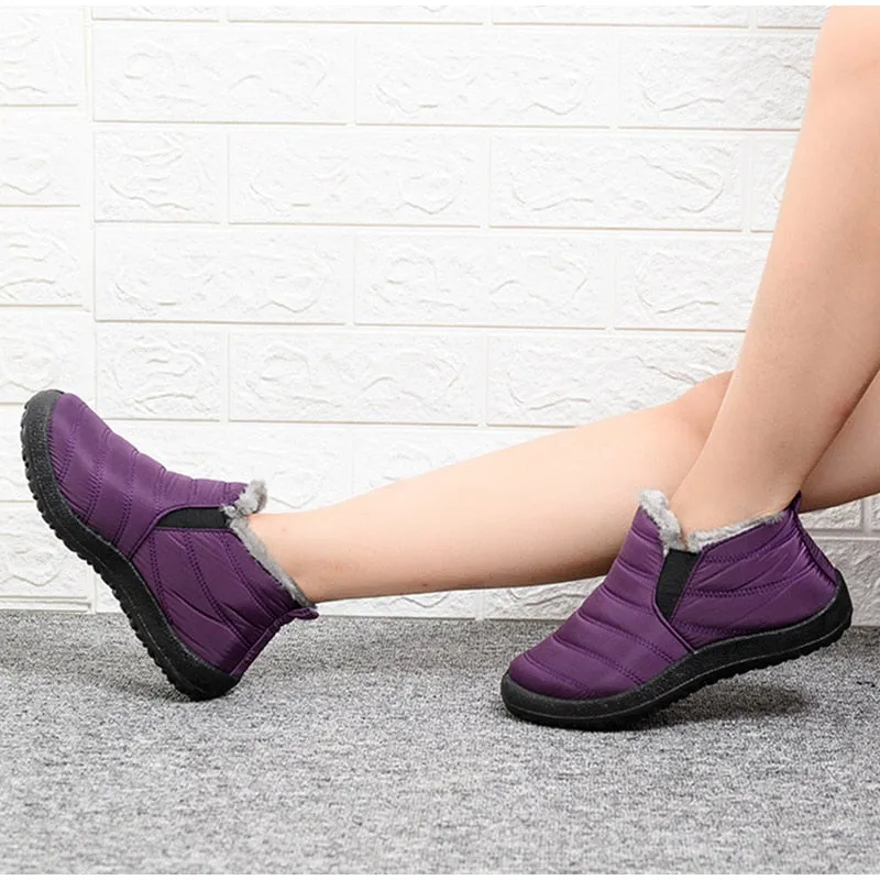 Snow Boots Women Warm Plush Fur Ankle Boots Winter Female Slip On Flat