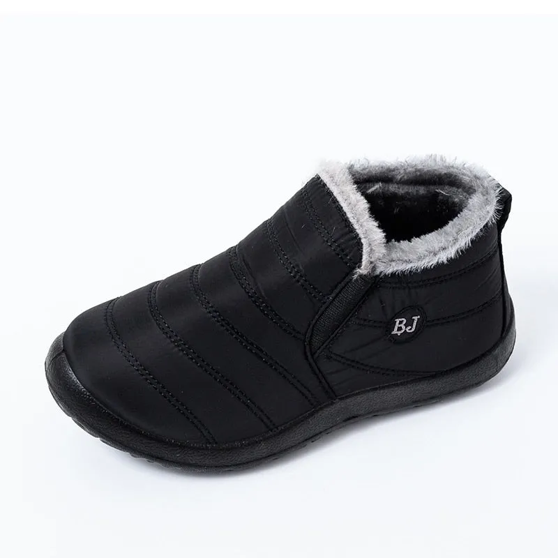 Snow Boots Women Warm Plush Fur Ankle Boots Winter Female Slip On Flat