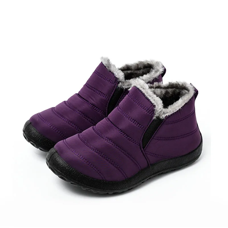 Snow Boots Women Warm Plush Fur Ankle Boots Winter Female Slip On Flat