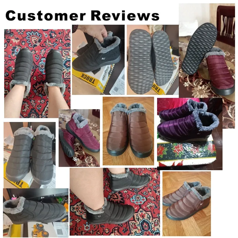 Snow Boots Women Warm Plush Fur Ankle Boots Winter Female Slip On Flat