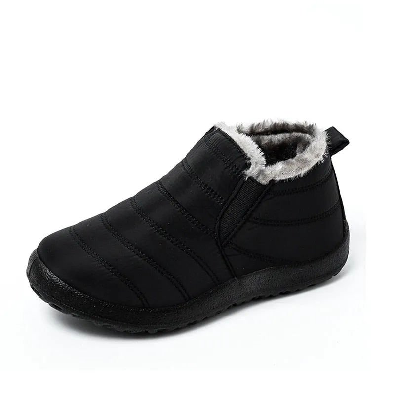 Snow Boots Women Warm Plush Fur Ankle Boots Winter Female Slip On Flat