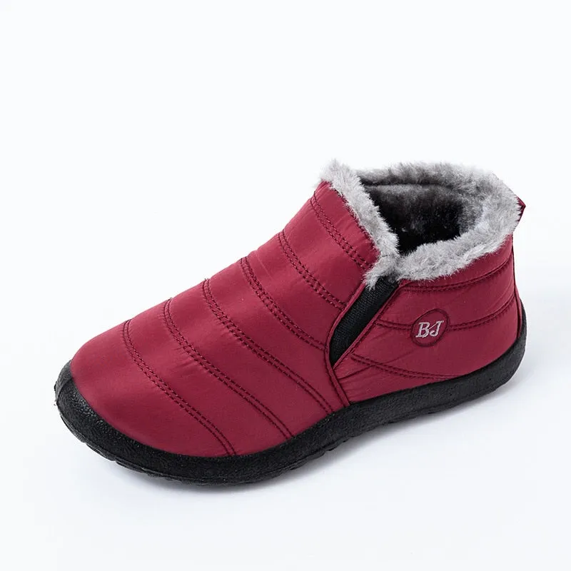 Snow Boots Women Warm Plush Fur Ankle Boots Winter Female Slip On Flat