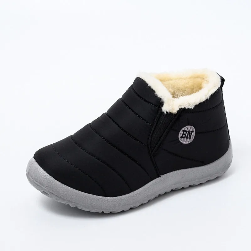 Snow Boots Women Warm Plush Fur Ankle Boots Winter Female Slip On Flat