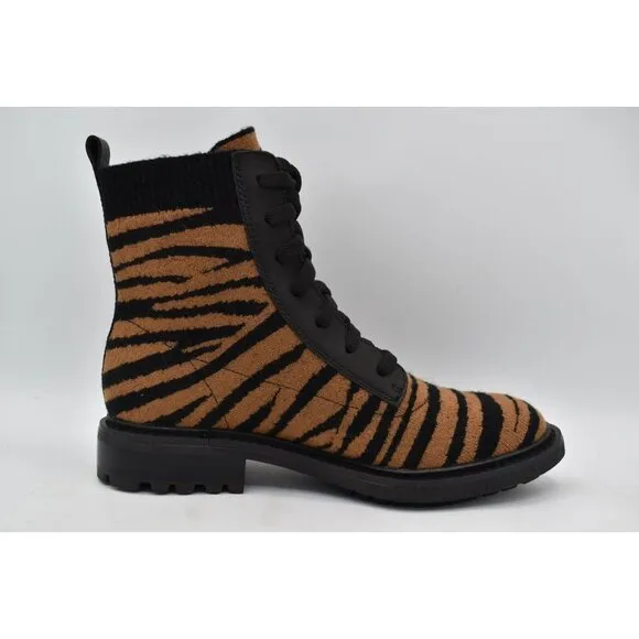 Sofft Womens Size 7.5 Landee Black Tan Tiger Lace Up Knit Combat Boots