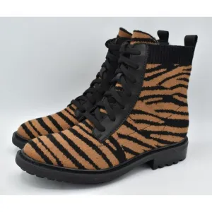 Sofft Womens Size 7.5 Landee Black Tan Tiger Lace Up Knit Combat Boots